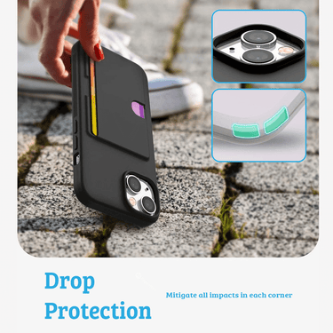 iPhone 15 Slim & Tough Case Cover with Card Holder: Screen & Camera Guard, Drop Protection, Strong Build - Frosted Clear